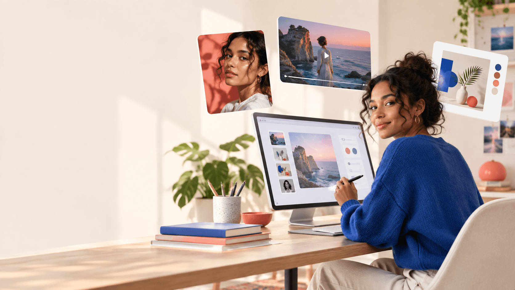Image and video creations arranged on AiPix AI Canvas